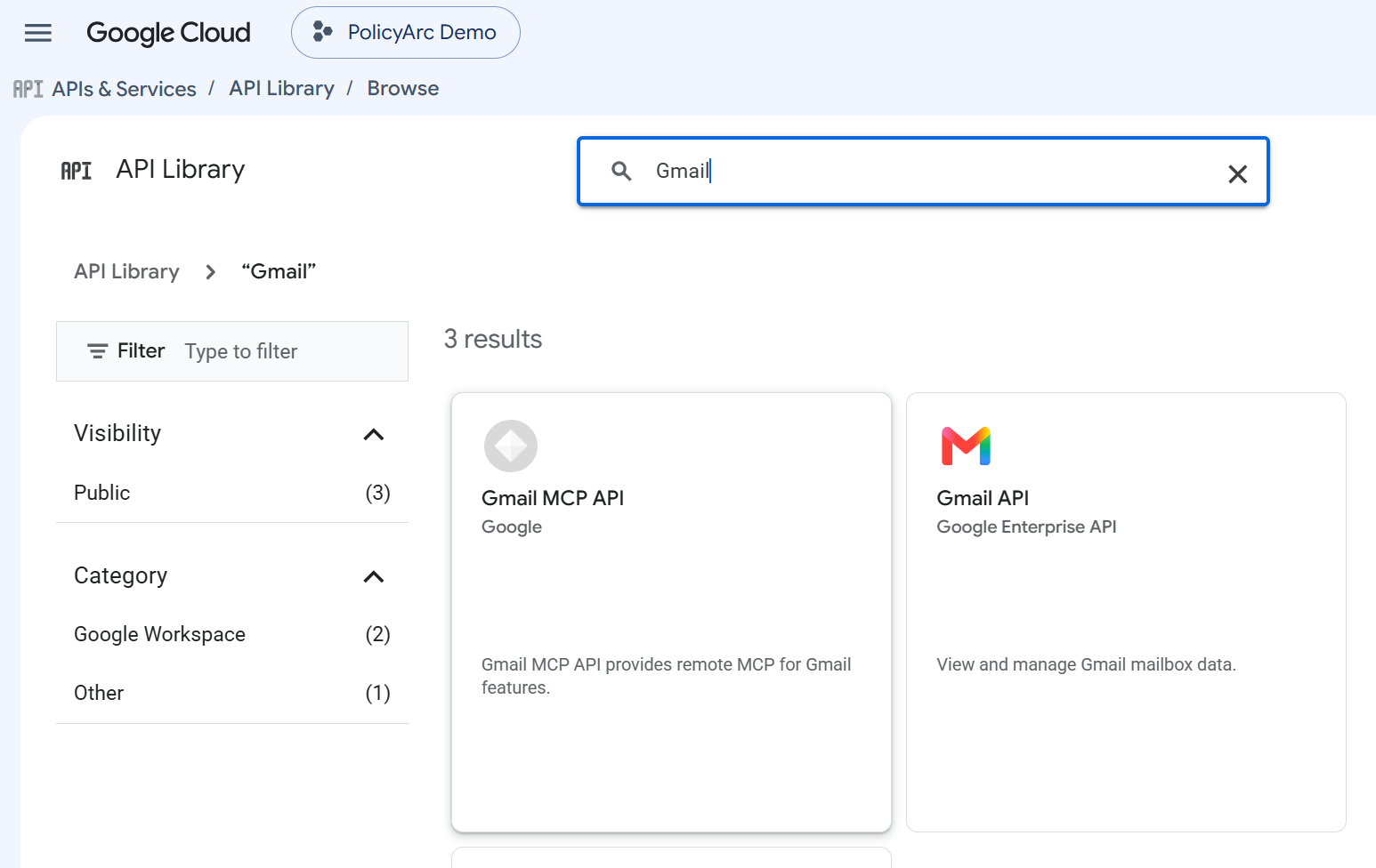 Gmail search results in the API Library