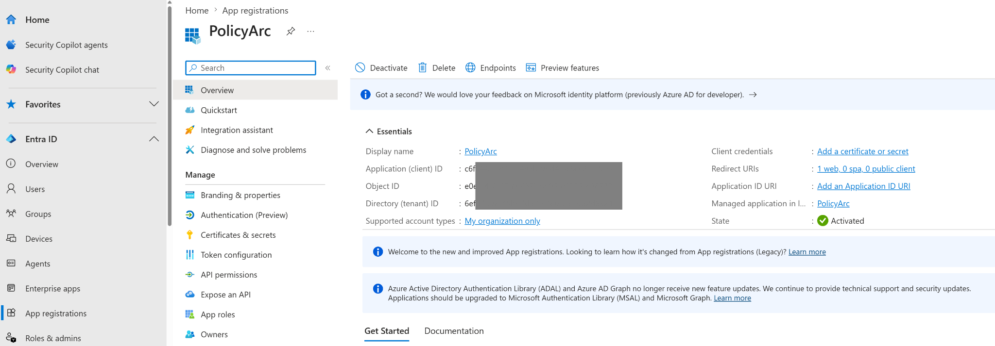 App overview — client and tenant IDs